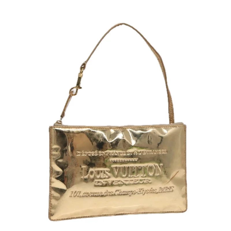 LV Single Flap Bag -LOUIS VUITTON Monogram Miroir Pochette Plat Clutch Bag Gold M95278 Auth 87860