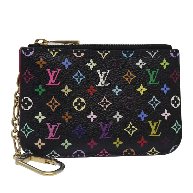 LV Silver Hardware Bag -LOUIS VUITTON Monogram Multicolor Pochette Cles NM Purse Black M93735 Auth 87698