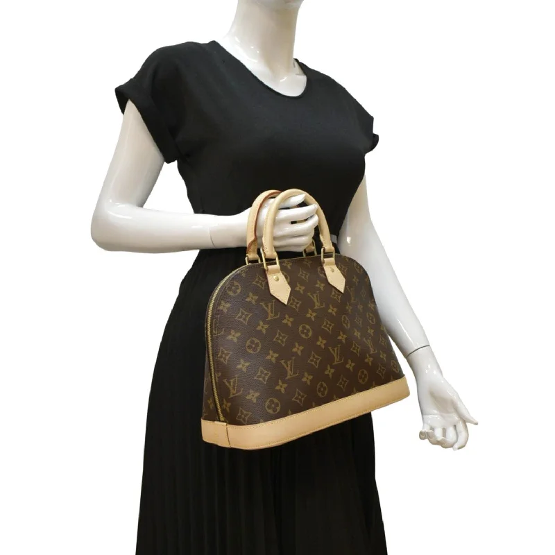 LV Black and Silver Bag -LOUIS VUITTON Alma Monogram Canvas Satchel Bag Brown