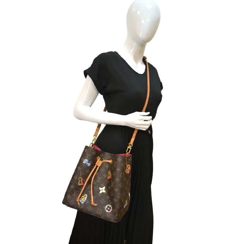 LV Statement Luxury Bag -LOUIS VUITTON Love Lock NeoNoe Monogram Canvas Shoulder Bag Brown