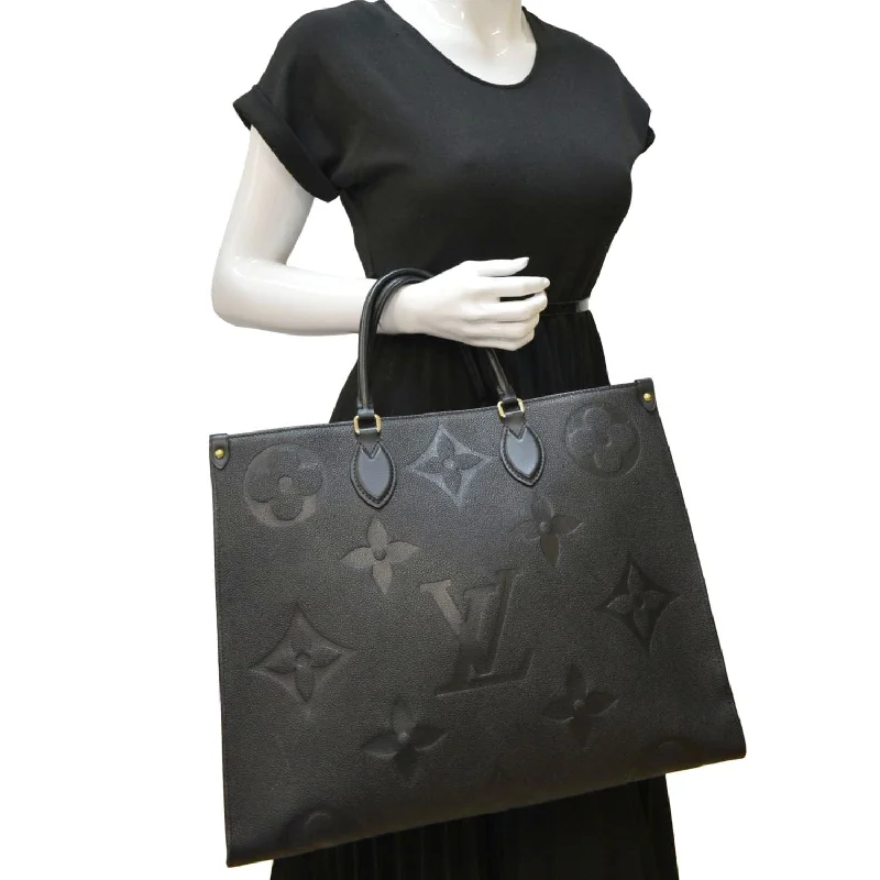 LV Double Flap Bag -LOUIS VUITTON Onthego GM Monogram Empreinte Leather Tote Bag Black