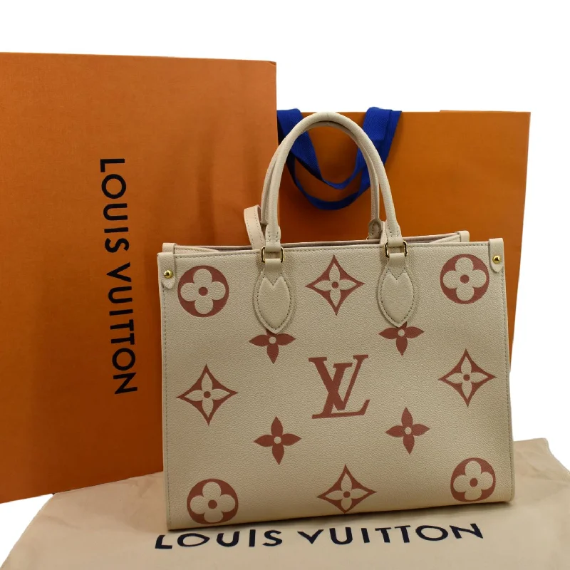 LV Patchwork Bag -LOUIS VUITTON Onthego MM Giant Monogram Leather Shoulder Bag Bicolor