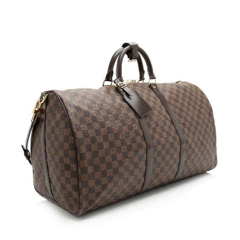 LV Luxury Must-Have -Louis Vuitton Damier Ebene Keepall Bandouliere 55 Duffle Bag (SHF-23762)