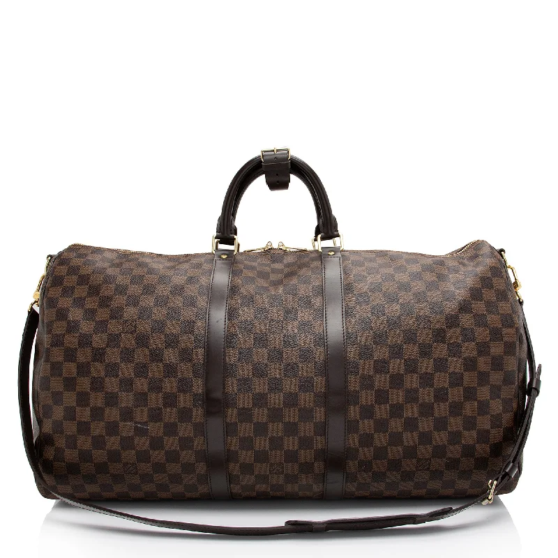 LV Must-Have Designer Bag -Louis Vuitton Damier Ebene Keepall Bandouliere 55 Duffle Bag (SHF-tEajPT)