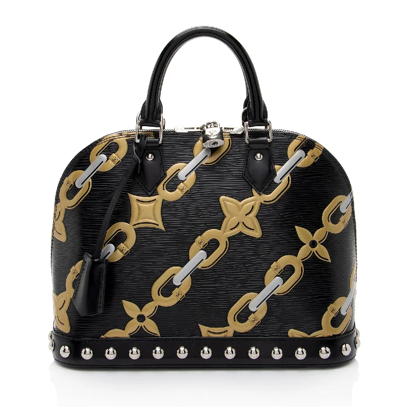 LV Black and White Bag -Louis Vuitton Epi Leather Chain Flower Alma PM Satchel (SHF-0jf1jR)