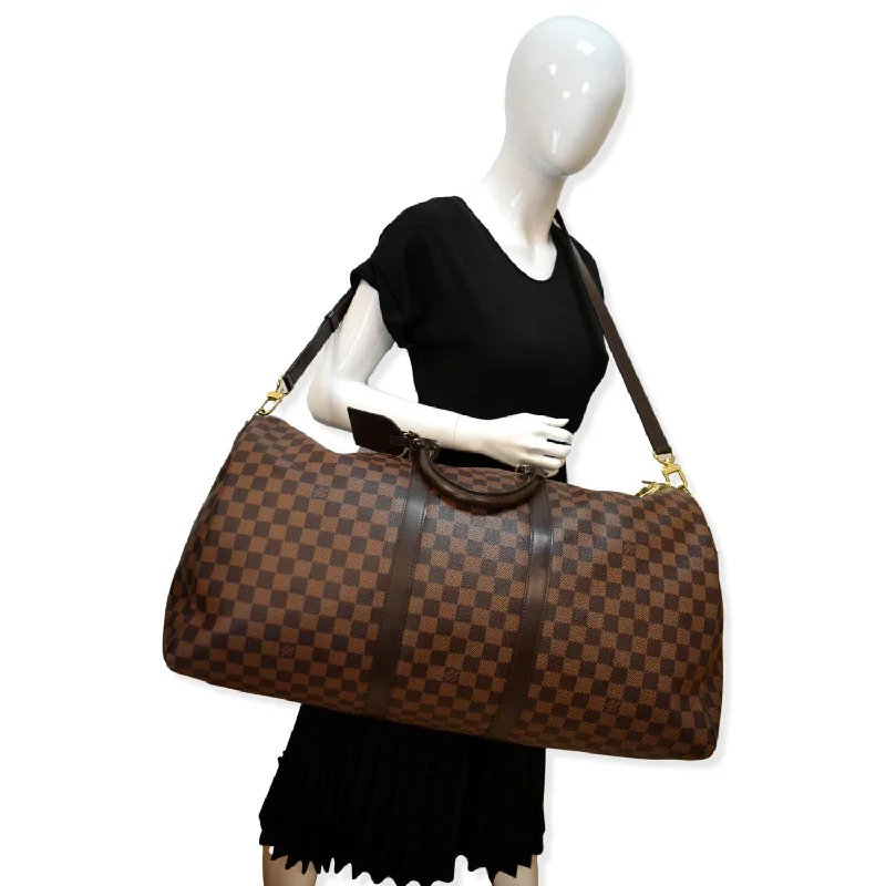 LV Modern Classic Bag -LOUIS VUITTON Keepall Bandouliere 55 Damier Ebene Travel Bag Brown