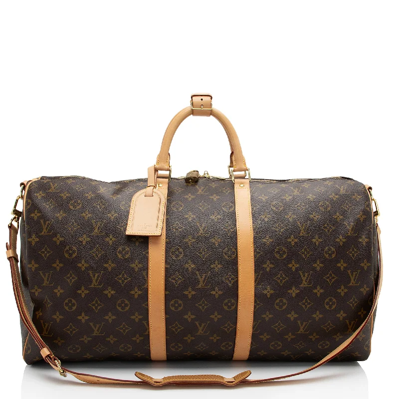 LV Black and Silver Bag -Louis Vuitton Monogram Canvas Keepall Bandouliere 55 Duffle Bag (SHF-BWjDGO)