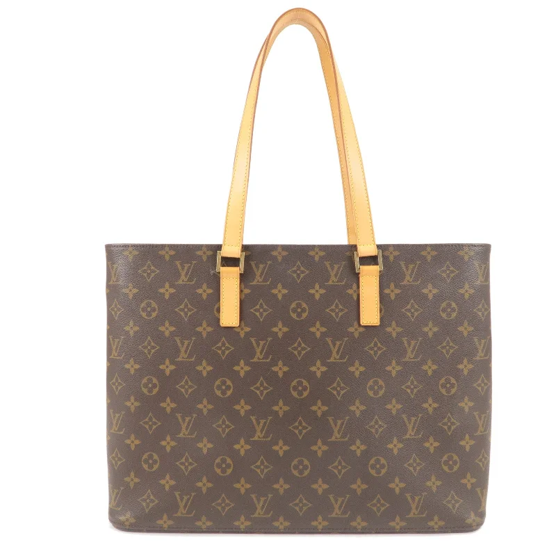 LV Leather Strap Bag -Louis Vuitton Monogram Luco Tote Shoulder Bag Brown M51155