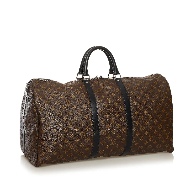 LV Black Bag -Louis Vuitton Monogram Macassar Keepall Bandouliere 55 (SHG-34578)