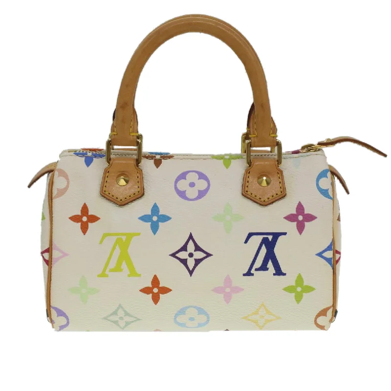 LV Glossy Finish Bag -Louis Vuitton Monogram Multicolor Mini Speedy Hand Bag White M92645 Auth am3975