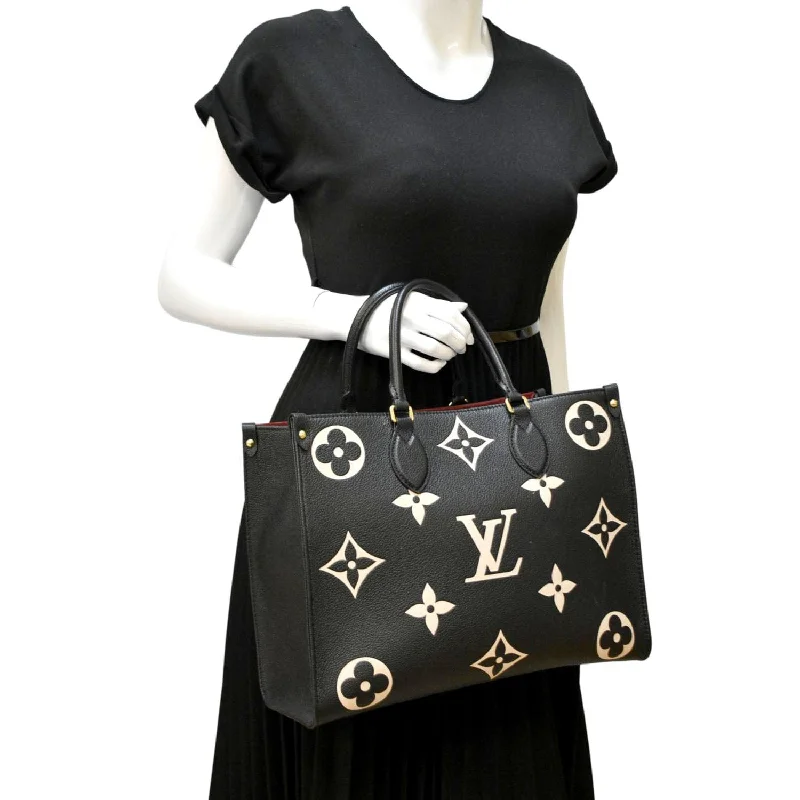 LV Statement Luxury Bag -LOUIS VUITTON Onthego MM Giant Monogram Leather Tote Bag Black/Bicolor