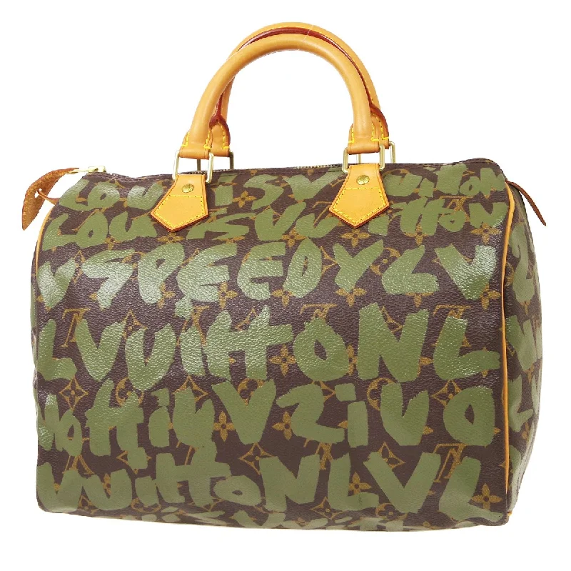 LV European Luxury Bag -LOUIS VUITTON SPEEDY 30 HAND BAG KHAKI MONOGRAM GRAFFITI M92194 ao34041