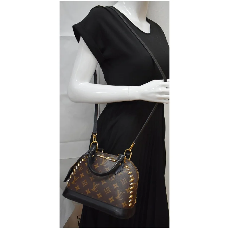 LV Beige Bag -Louis Vuitton Studded Alma BB Monogram Macassar Canvas Crossbody Bag Brown