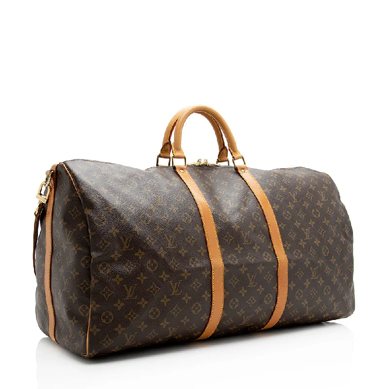 LV White and Gold Bag -Louis Vuitton Vintage Monogram Canvas Keepall Bandouliere 60 Duffle Bag (SHF-21211)